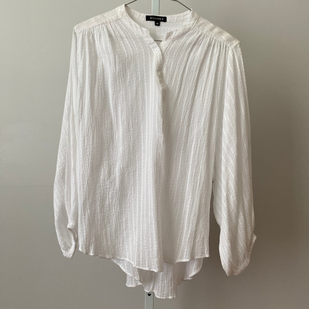 William B Size M White Blouse‎ Preppy Victorian Cotton Henley Coastal Boho